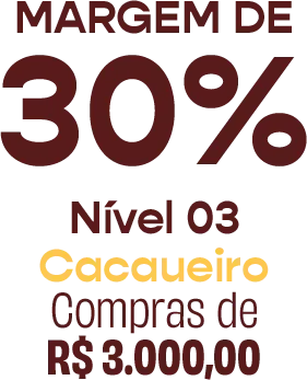 Nível 03, Cacaueiro: margem de 30%, compras acima de R$ 1.500,00
