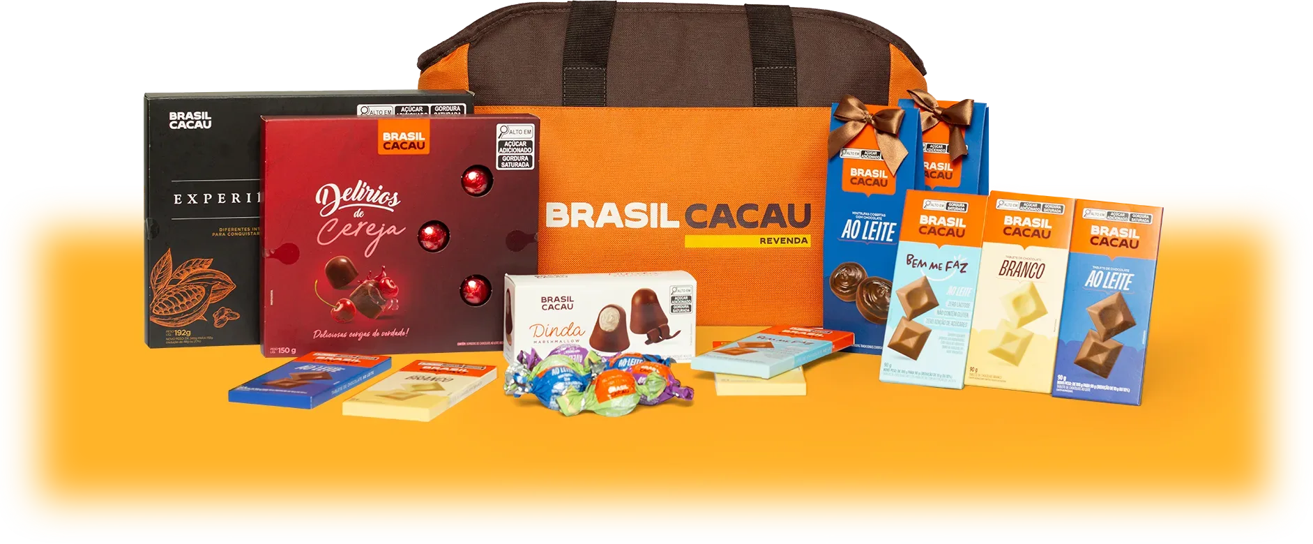 Produtos e materiais do kit inicial Brasil Cacau